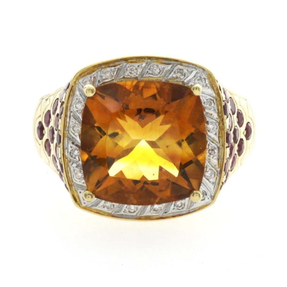 18k Citrine & Ruby With Diamonds Engagement Ring - image 1